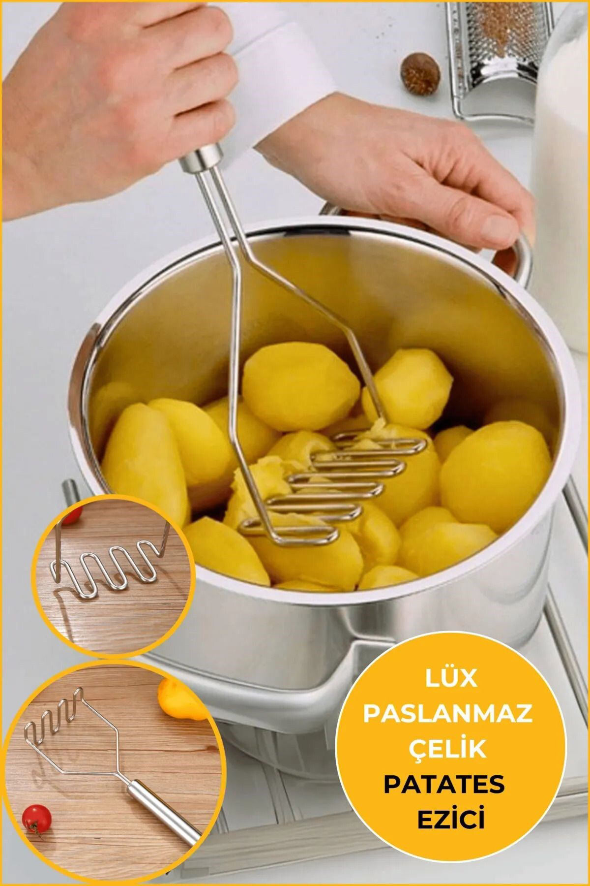 Pratik 24 cm Lüks Paslanmaz Metal Patates Ezici | Patates Ezici P