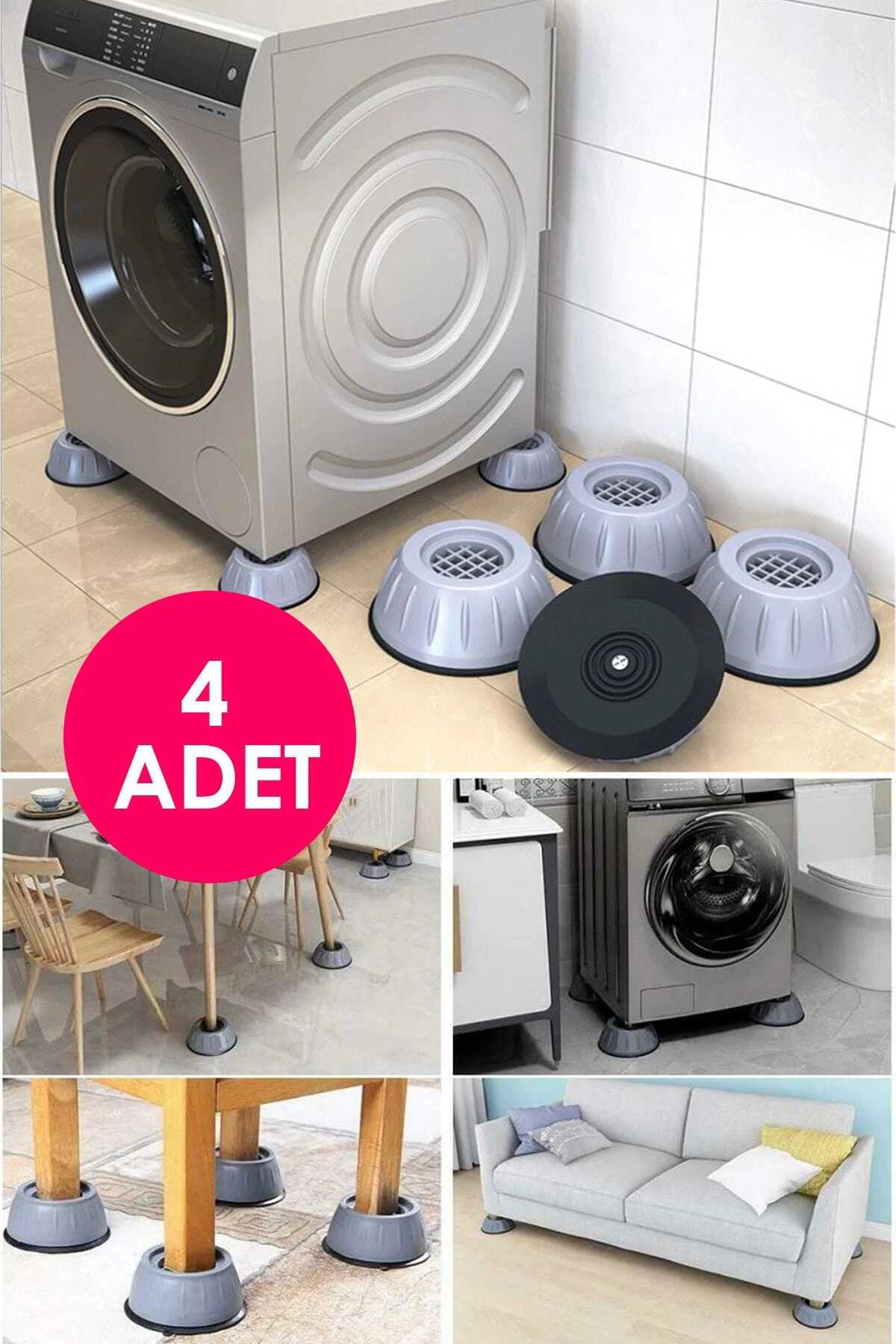 Pratik 4 Adet Beyaz Eşya Altlığı Çamaşır Bulaşık Makinası Buzdola