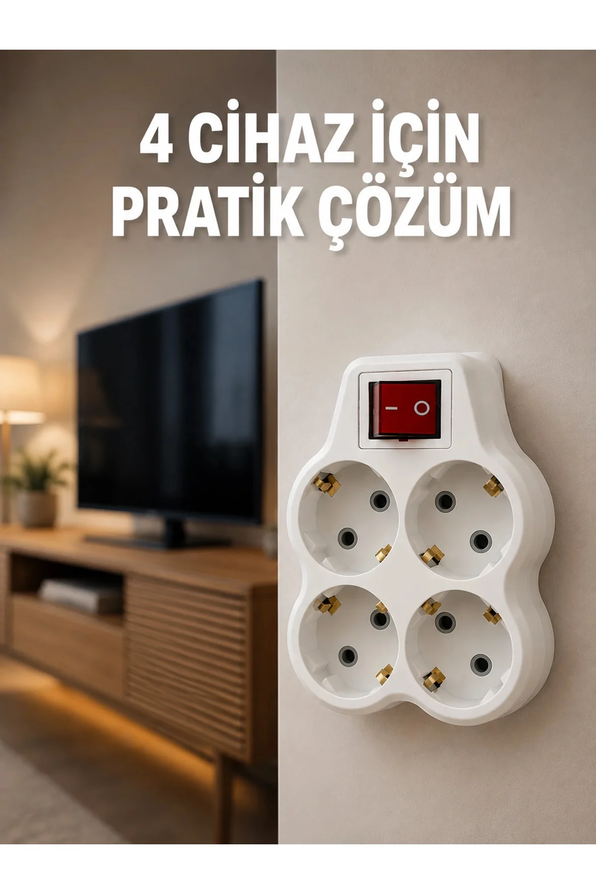 Pratik 4'lü Priz Çoğaltıcı Anahtarlı Duvar Tipi - Görsel 4