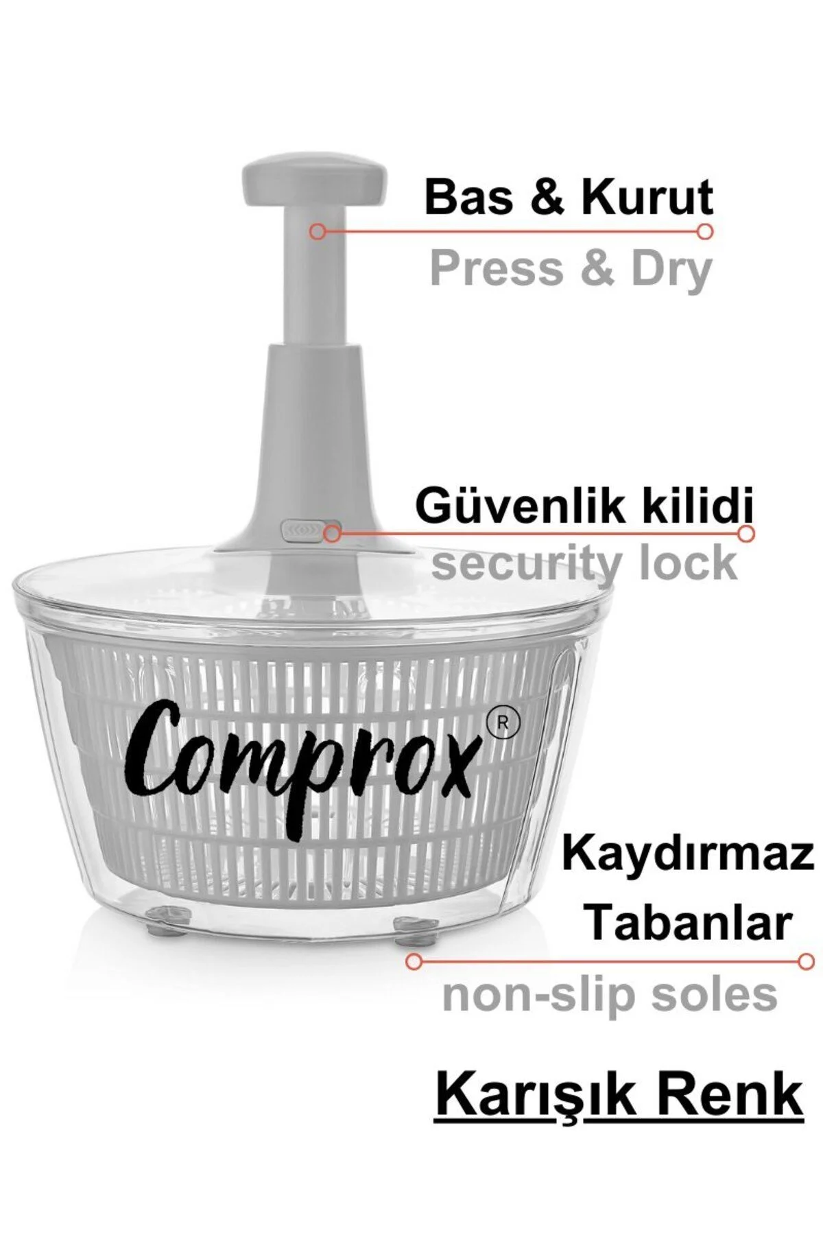 Pratik 5lt Beyaz Manuel Sebze Kurutucu Salata Kurutucu Yeşillik Kurutucu (KARIŞIK RENK) - Görsel 6