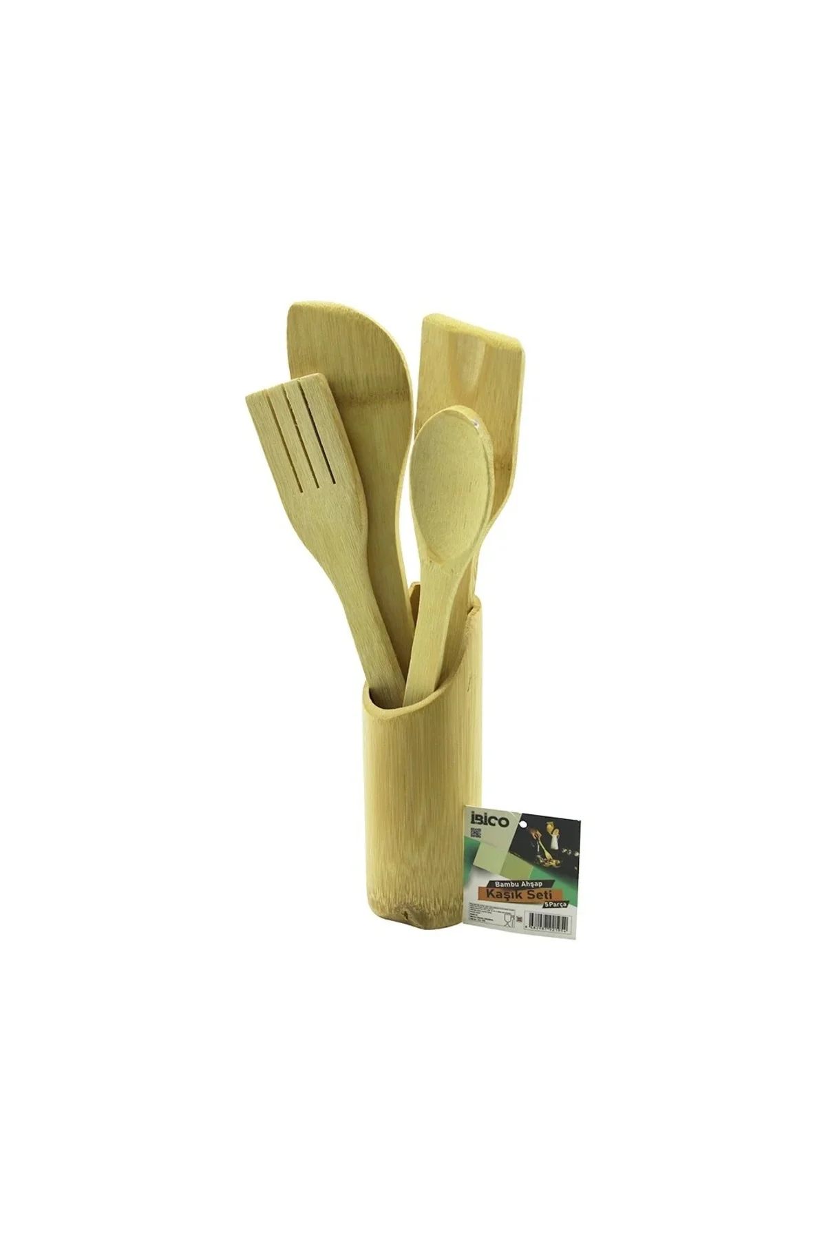 Pratik Ahşap Bambu Mutfak Seti Standlı Kaşık Ve Çatal Ile Spatula - Görsel 2