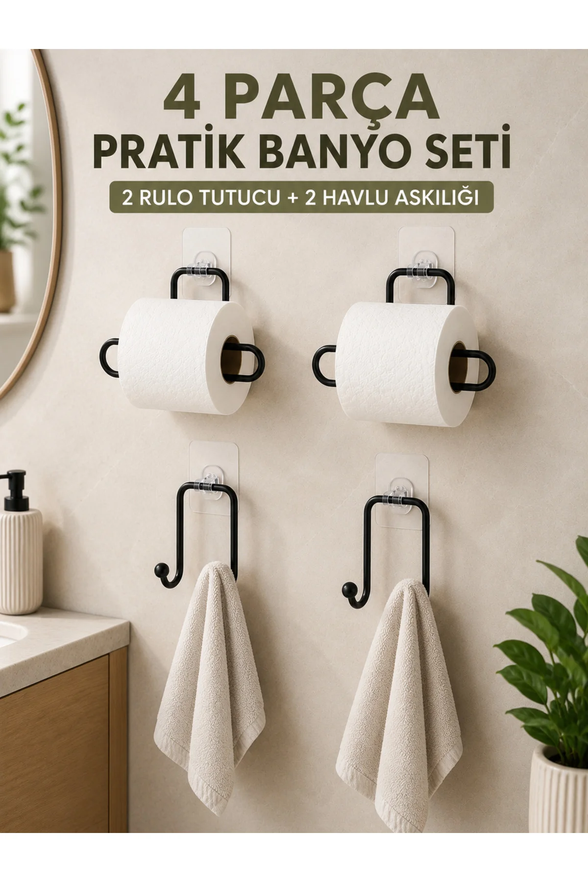 Pratik Banyo Düzenleme Seti 2 Adet Rulo Kağıt Tutucu 2 Adet Havlu Askılığı Pratik Banyo Düzenleme Seti 2 Adet Rulo Kağıt Tutucu 2 Adet Havlu Askılığı