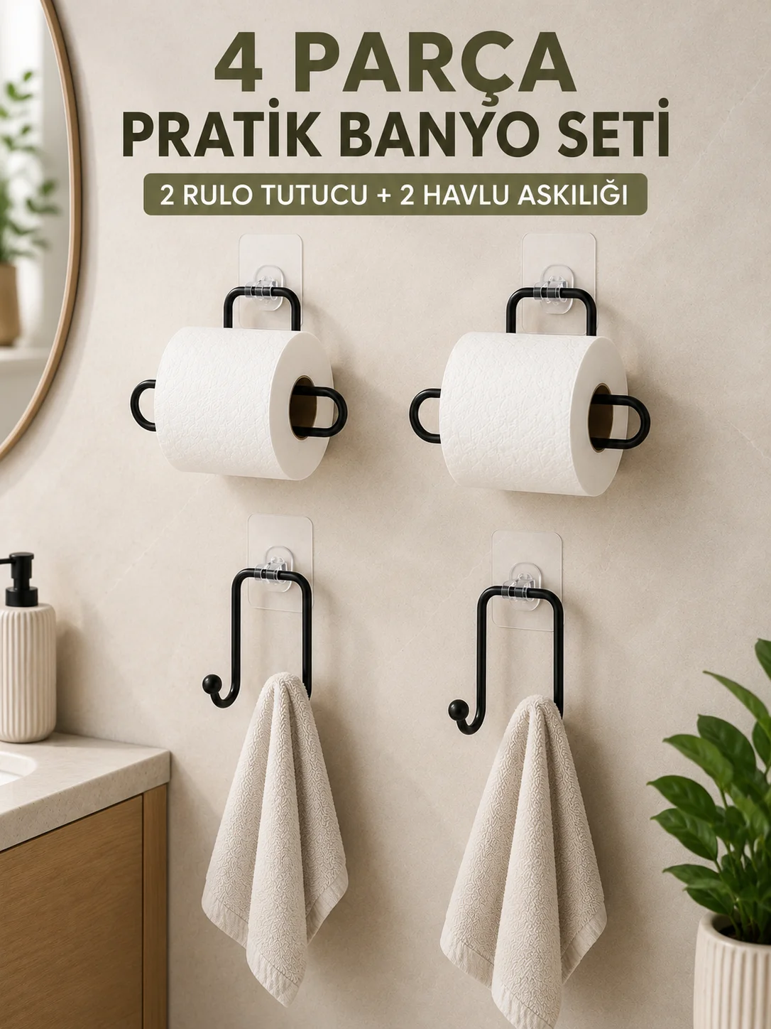Pratik Banyo Düzenleme Seti 2 Adet Rulo Kağıt Tutucu 2 Adet Havlu Askılığı Fiyatı, Yorumları ve Özellikleri