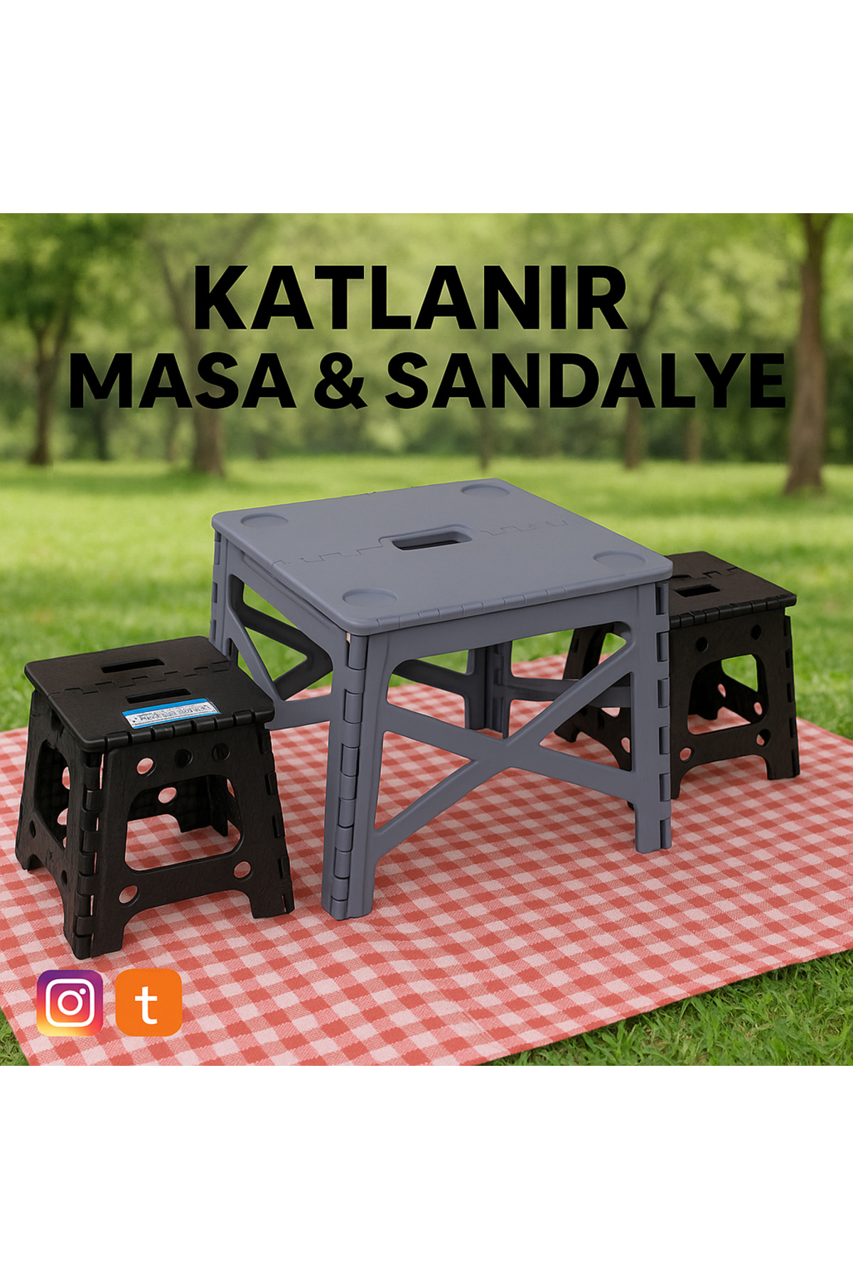 Ferah Plastik Pratik Kamp Seti: Katlanır Masa Ve Sandalyeler - 2 1 Piknik Masa