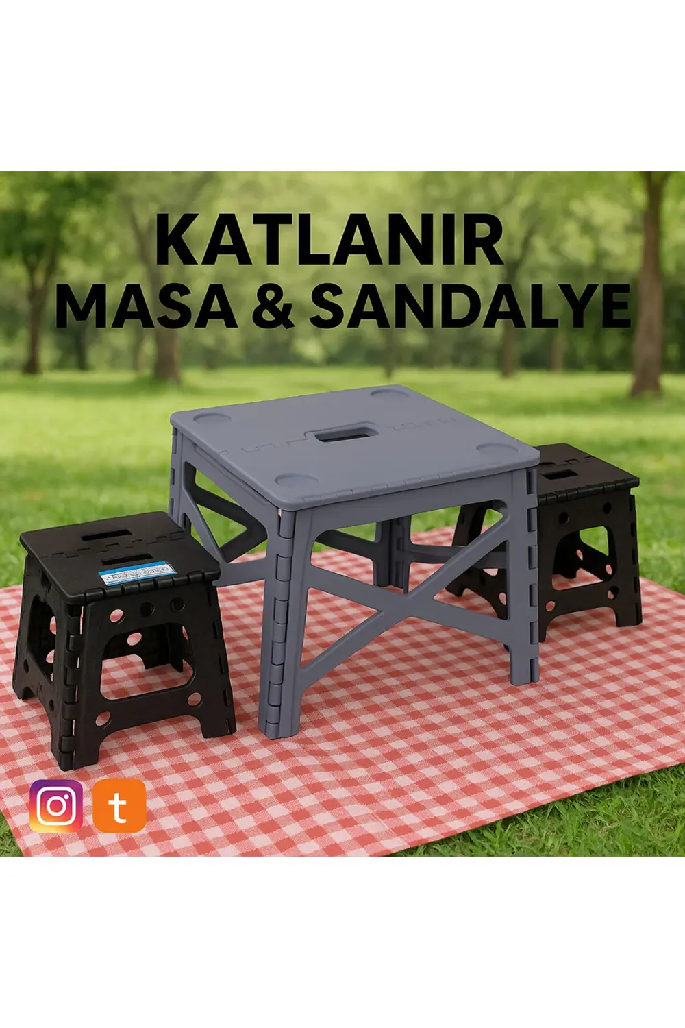 Pratik Kamp Seti: Katlanır Masa Ve Sandalyeler - 2 1 Piknik Masa