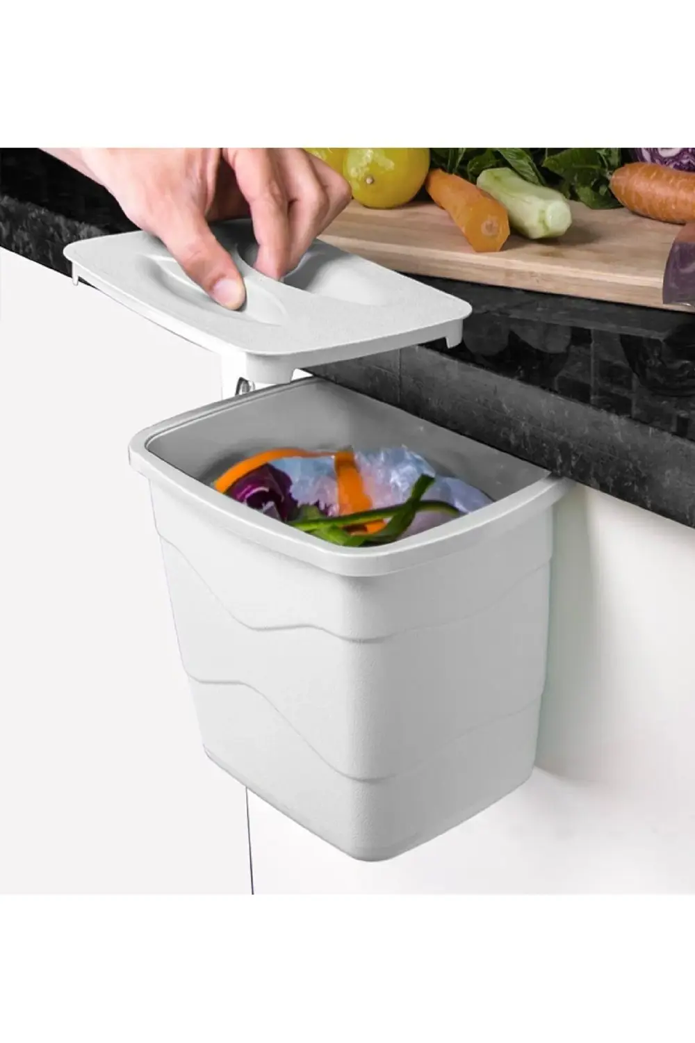 Pratik Kapaklı Çöp Kovası Dolap Kapağına Asılabilir Asmalı Çöp Ko