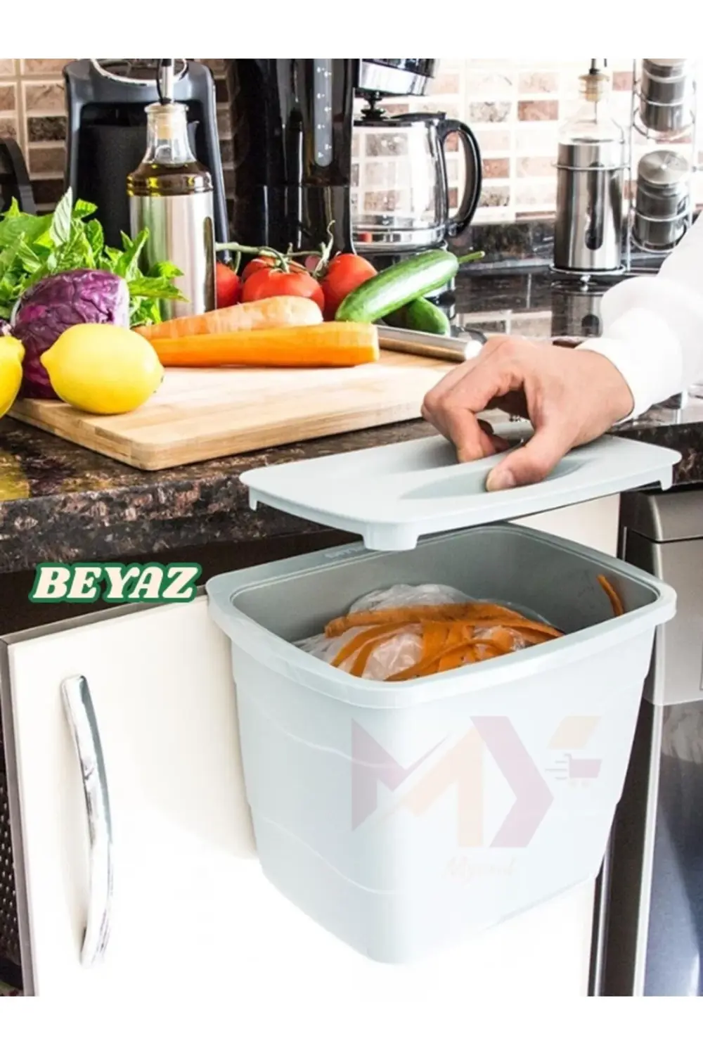 Pratik Kapaklı Dolap Kapağına Asılabilen Portatif Çöp Kovası, Ask