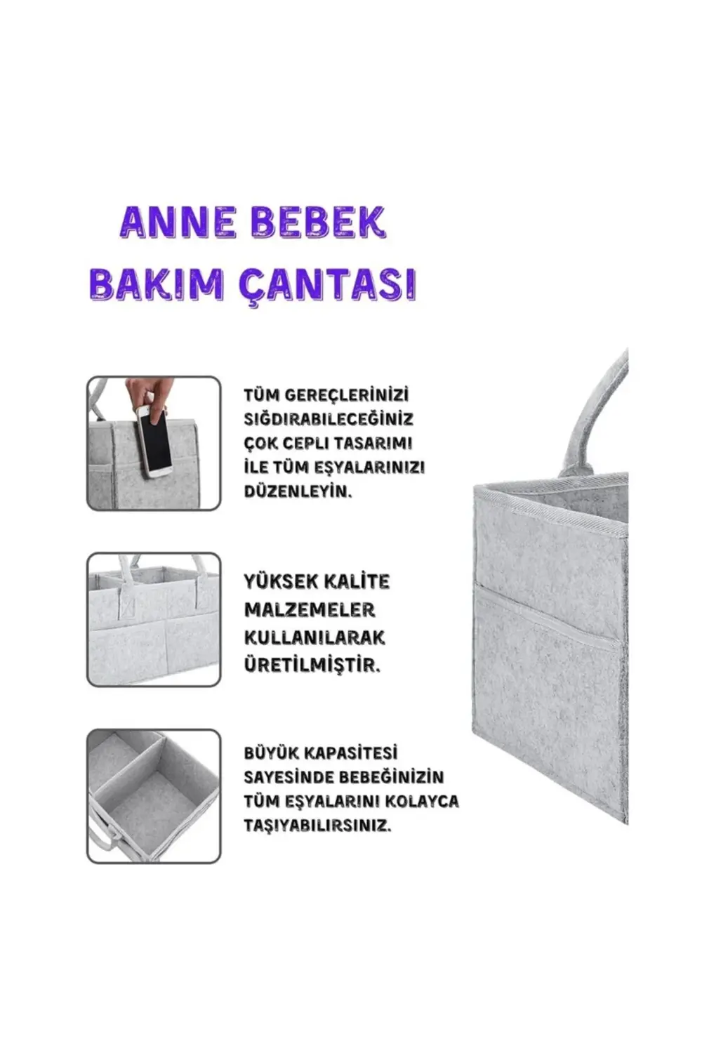 Pratik Keçe Düzenleyici Organizer Anne Bebek Bakım Çantası Hafif