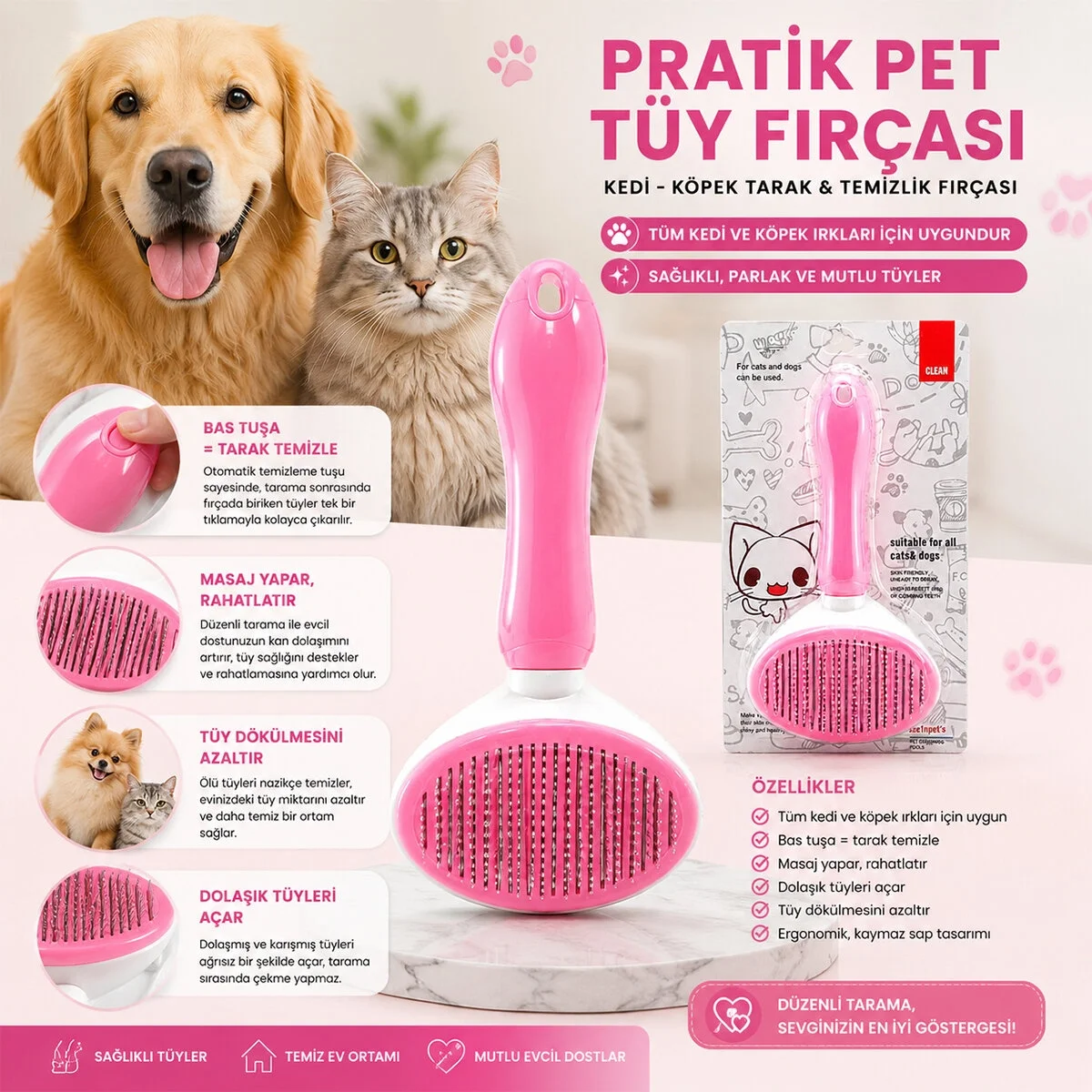 Pratik Kedi Köpek Tarak - Temizlik Fırçası Pet Shop Bx40 Fiyatı, Yorumları ve Özellikleri