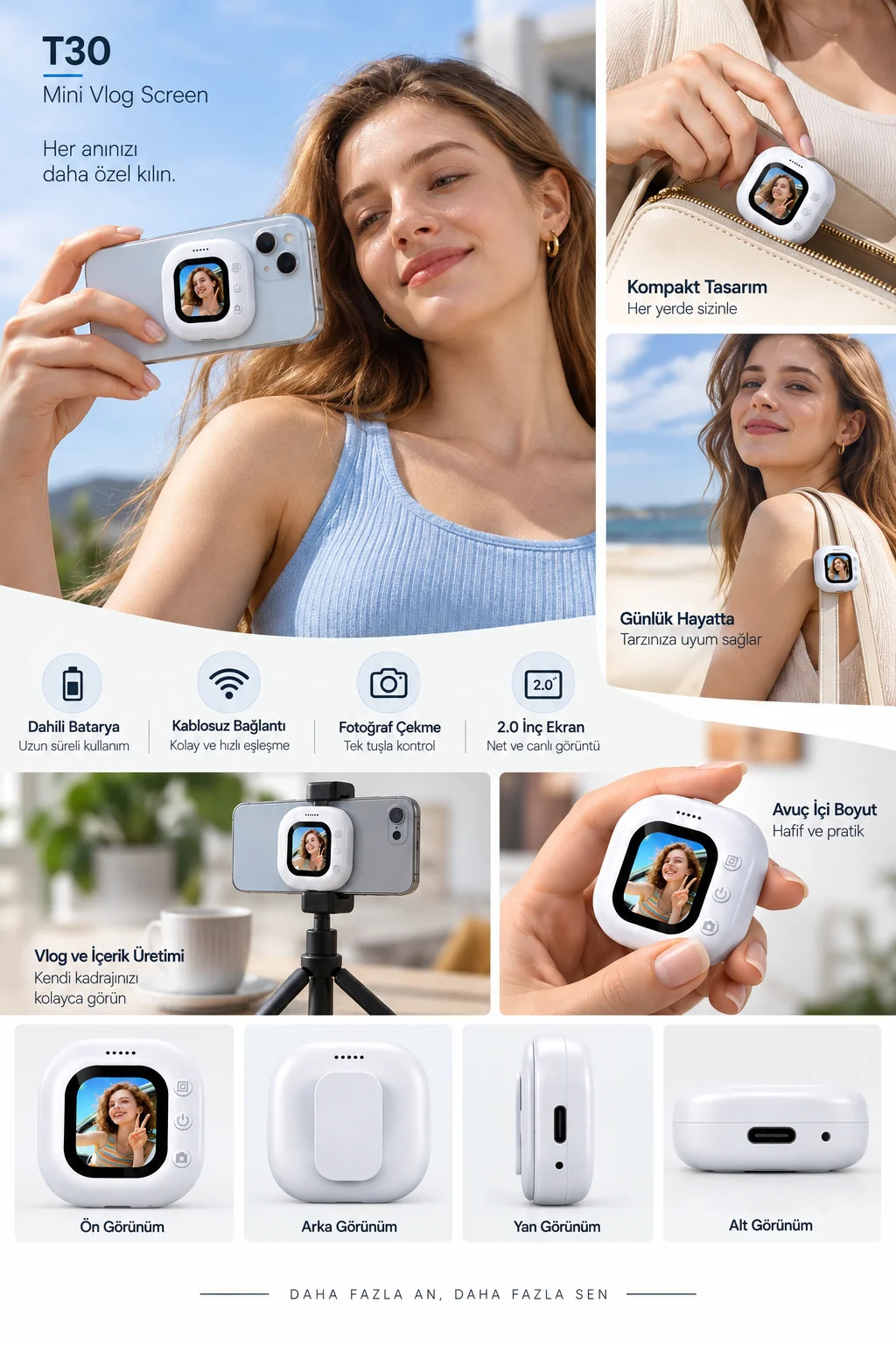 Pratik Kullanım Kablosuz Mini Selfie Ekranı Pratik Kullanım Kablosuz Mini Selfie Ekranı