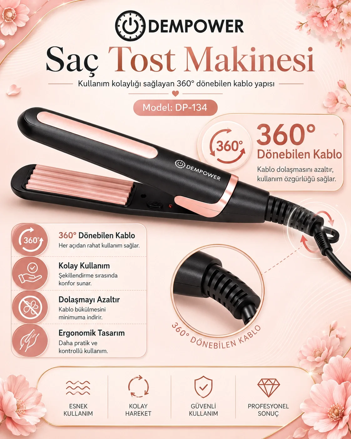 Pratik Kullanımlı Saç Tost Şekillendirici Uzun Süre Kalıcı Haciml