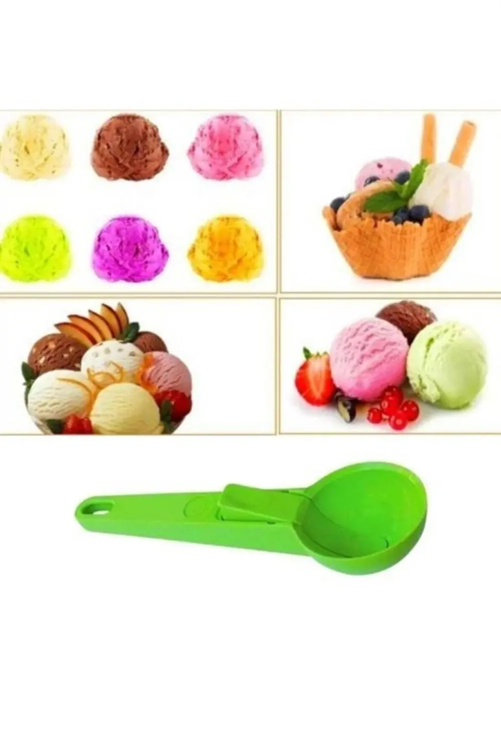 ® Pratik Mandallı Plastik Dondurma Servis Sunum Kepçesi Kaşığı