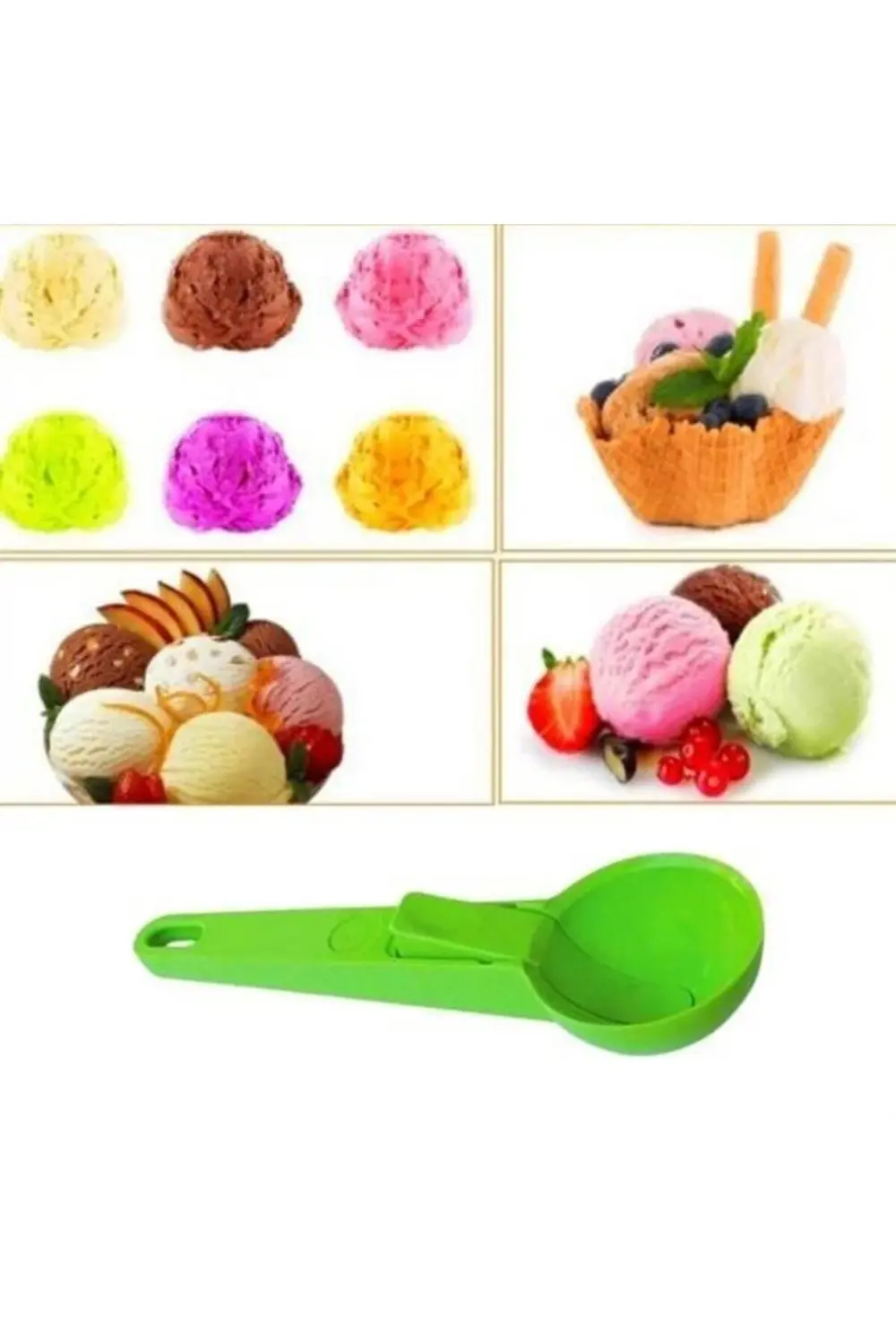 ® Pratik Mandallı Plastik Dondurma Servis Sunum Kepçesi Kaşığı