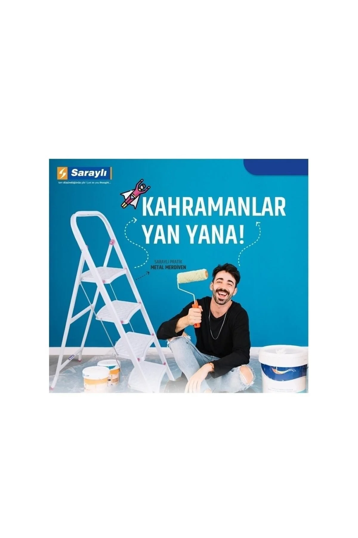 Pratik Metal Merdiven Beyaz 4 Basamaklı Güvenli Kilit Sistemi Kaymaz Basamaklar - Görsel 2