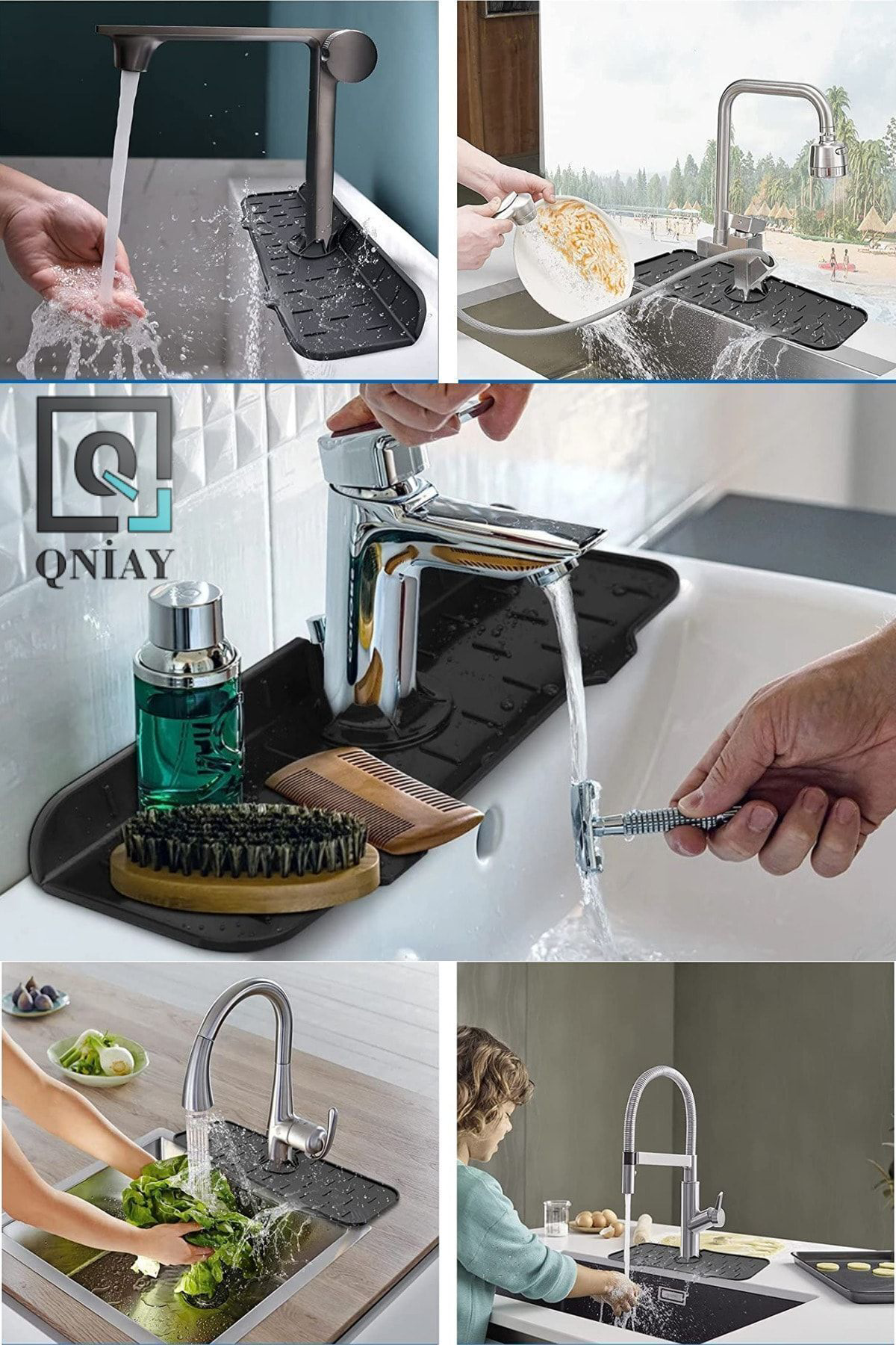 Pratik Musluk Lavabo Matı Gri Su Tutucu Musluk Matı Mutfak Banyo 