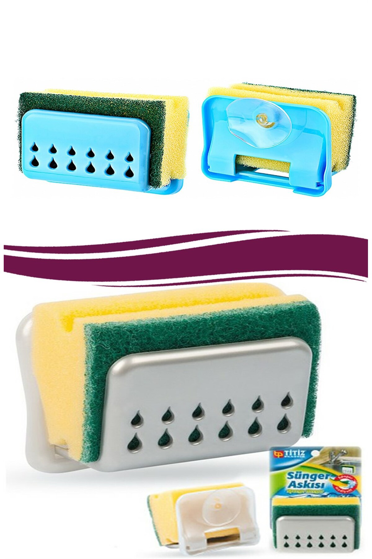 Pratik Mutfak Lavabo Vantuzlu Bulaşık Süngeri Askısı Aparatı GO50