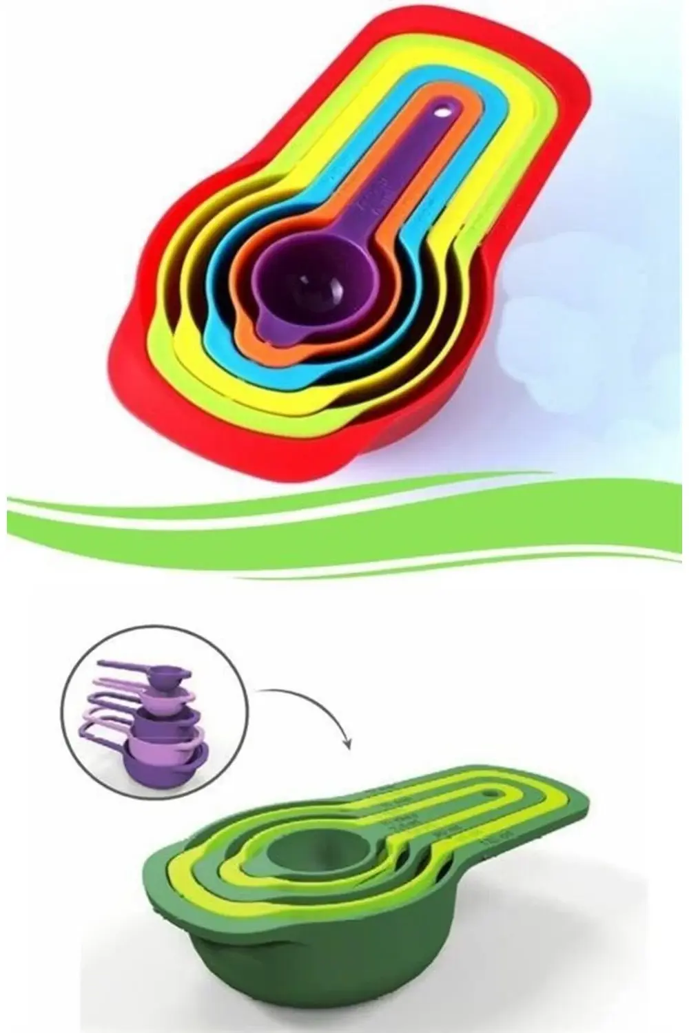 ® Pratik Ölçü Kaşığı Kabı 5li Şeker Baharat Sıvı Ölçer Aparat