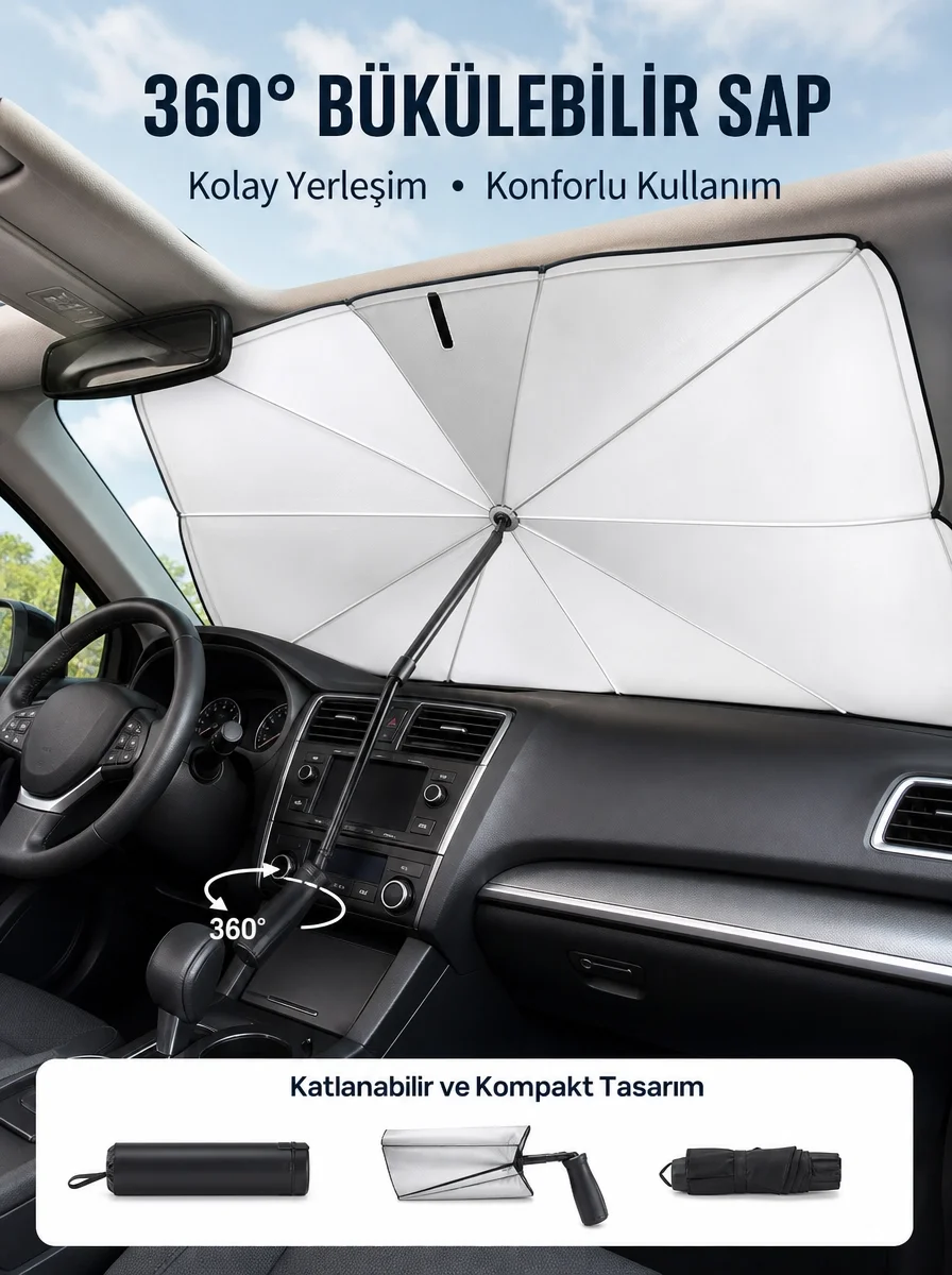 Pratik Ön Cam Güneşliği – Geniş Kapsama Alanı, Kolay Saklama Yeni