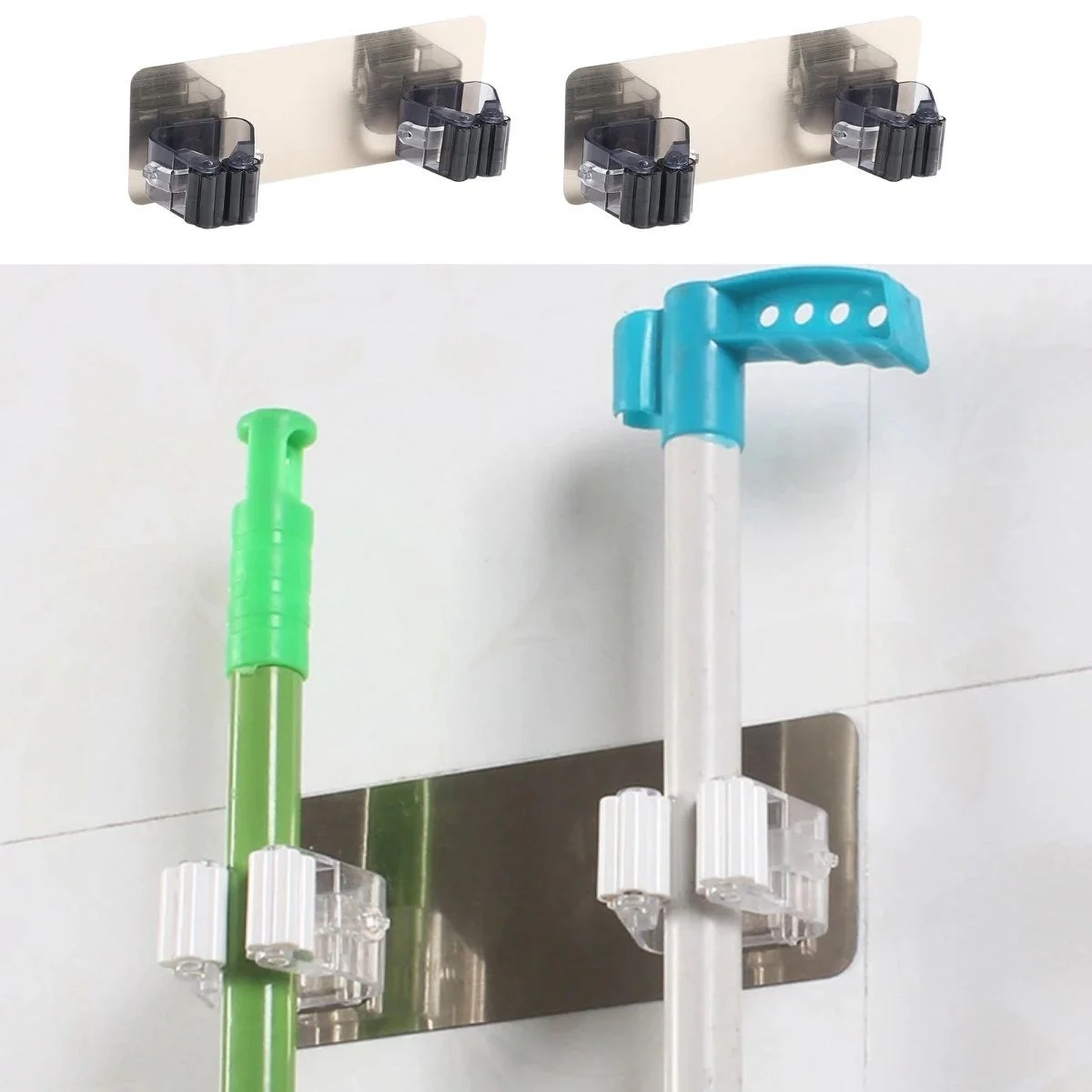 Pratik Organizer 4'lü Yapışkanlı Fırça Paspas Mop Fırça Sabitleyici Ergonomik Alet Aparatı Bx40