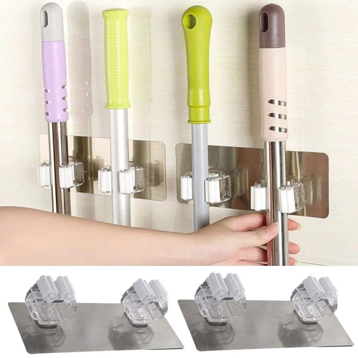 Pratik Organizer 4'lü Yapışkanlı Fırça Paspas Mop Fırça Sabitleyici Ergonomik Alet Aparatı Bx40