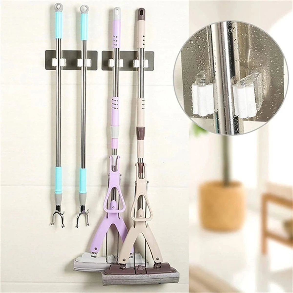Pratik Organizer 4'lü Yapışkanlı Fırça Paspas Mop Fırça Sabitleyici Ergonomik Alet Aparatı Bx40