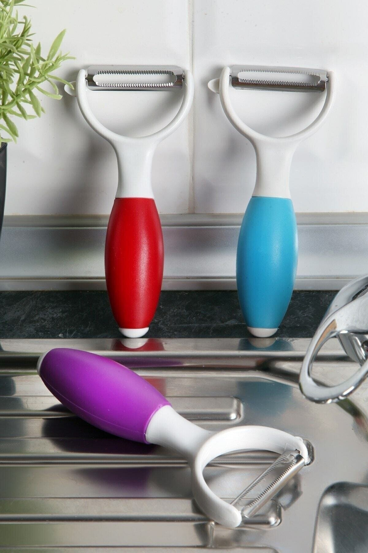 Pratik Renkli Silikon Saplı Tombul Soyacak Çelik Meyve Sebze Soya