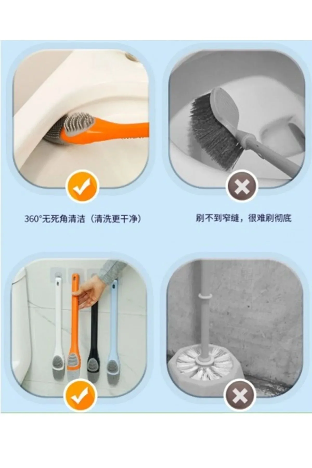 Pratik Silikon Klozet Temizleme Fırcası ve Kıl Fırça Hediyeli