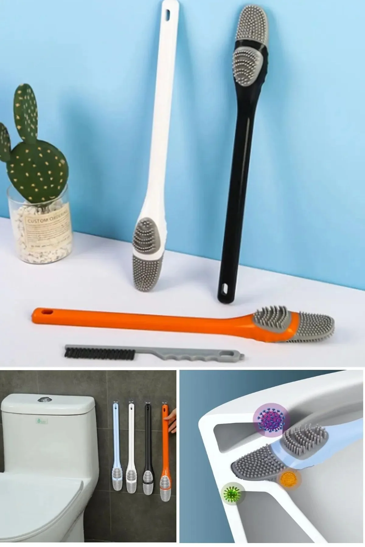 Pratik Silikon Klozet Temizleme Fırcası ve Kıl Fırça Hediyeli