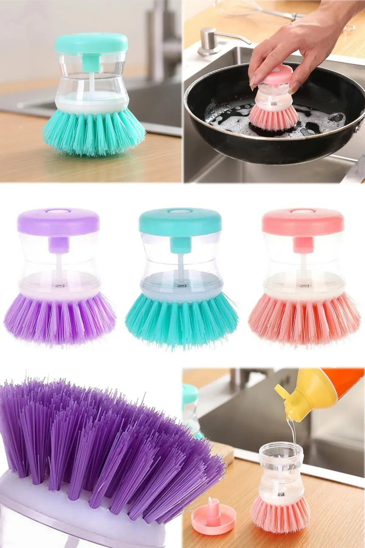 Pratik Sıvı Deterjan Hazneli Bulaşık Fırçası | Hazneli Mutfak Ban