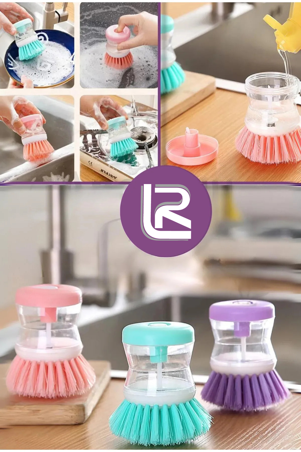 Pratik Sıvı Deterjan Hazneli Bulaşık Fırçası | Hazneli Mutfak Ban