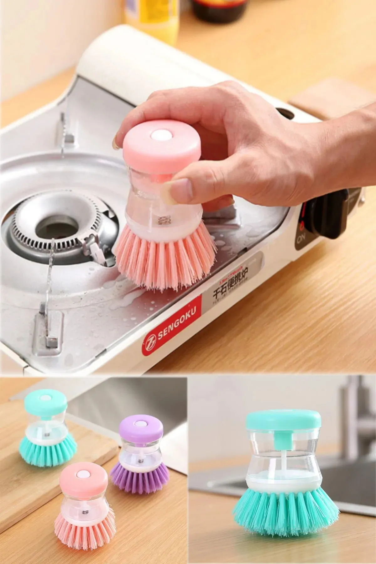 Pratik Sıvı Deterjan Hazneli Bulaşık Fırçası | Hazneli Mutfak Ban