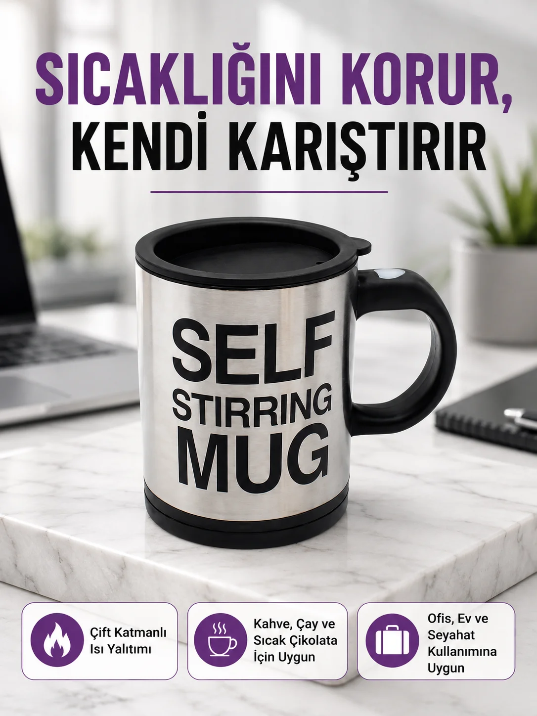 Pratik ve Dayanıklı Termos Kupa | Tek Tuşla Otomatik Karıştırma Fiyatı, Yorumları ve Özellikleri