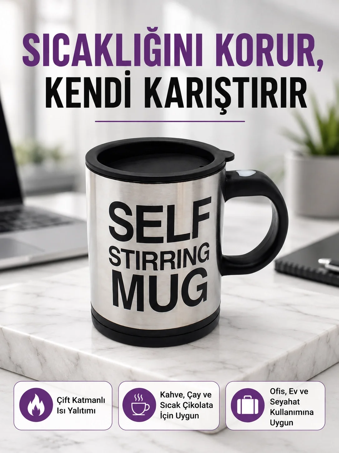 Pratik ve Dayanıklı Termos Kupa | Tek Tuşla Otomatik Karıştırma Fiyatı, Yorumları ve Özellikleri