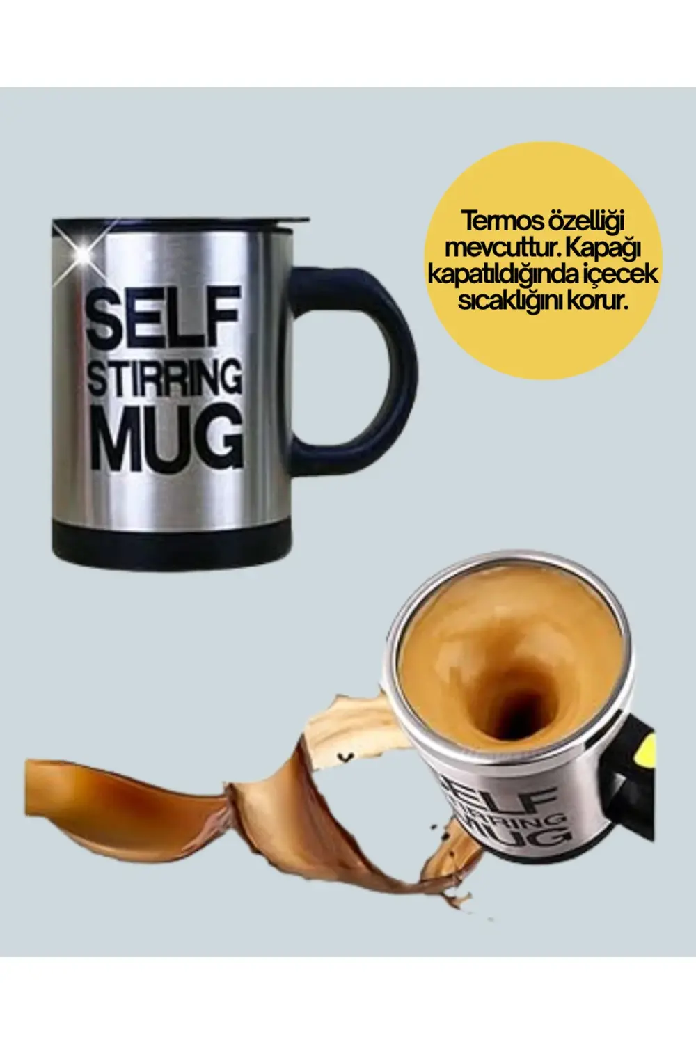 Pratik ve Dayanıklı Termos Kupa | Tek Tuşla Otomatik Karıştırma
