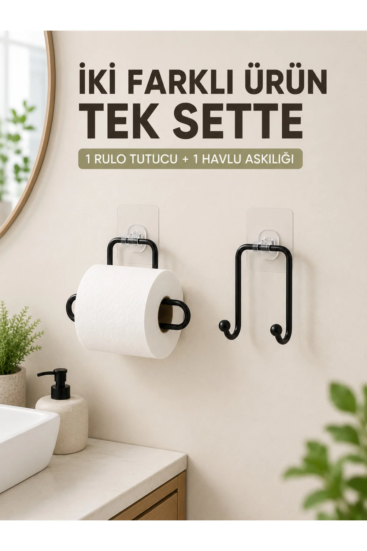 Pratik Yapışkanlı Rulo Kağıtlık ve Havlu Bez Askılığı 2 Parça Düzenleyici Set Pratik Yapışkanlı Rulo Kağıtlık ve Havlu Bez Askılığı 2 Parça Düzenleyici Set