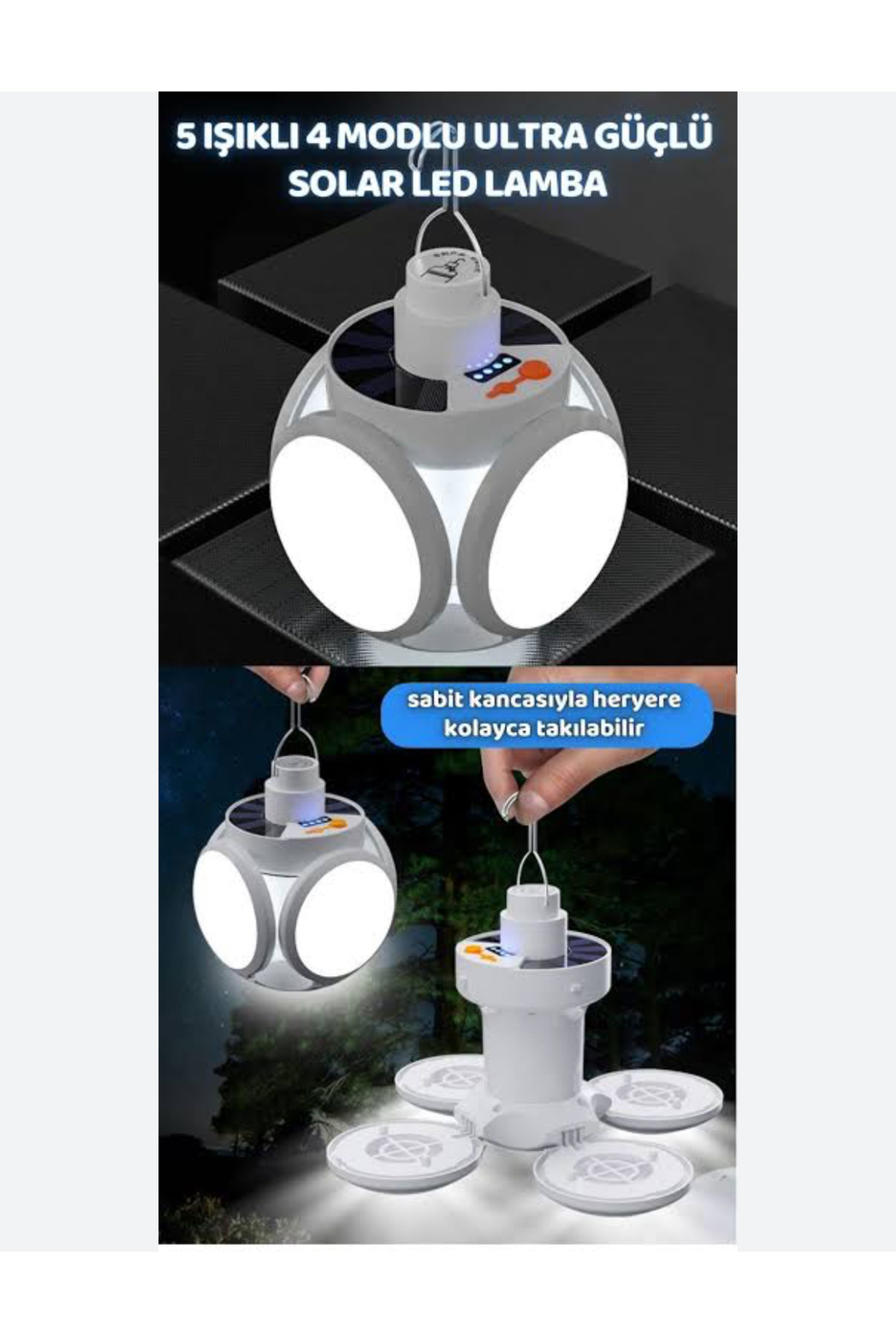 Premıo Pr-2038 Solar ve Usb’li Şarjlı Katlanır Bataryalı 5 Kanatlı Acil Durum Lambası