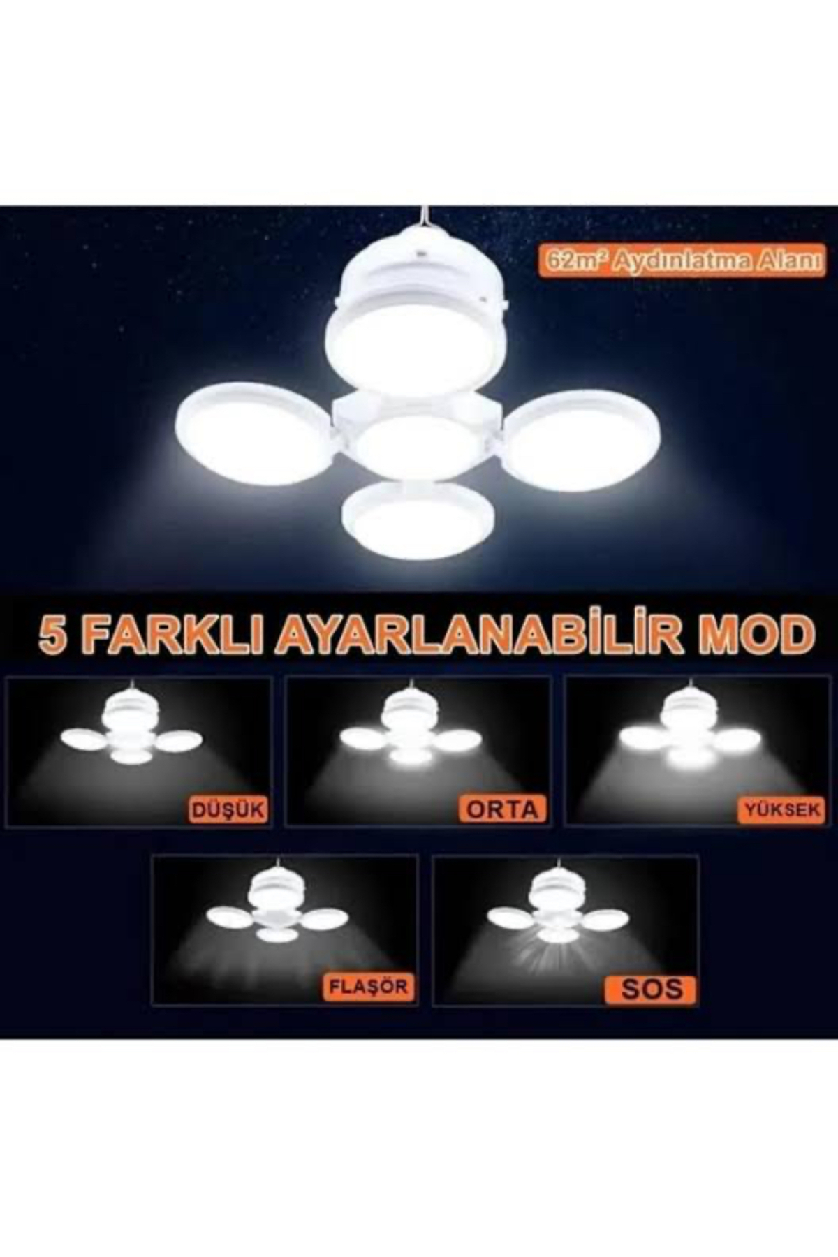 Premıo Pr-2038 Solar ve Usb’li Şarjlı Katlanır Bataryalı 5 Kanatlı Acil Durum Lambası