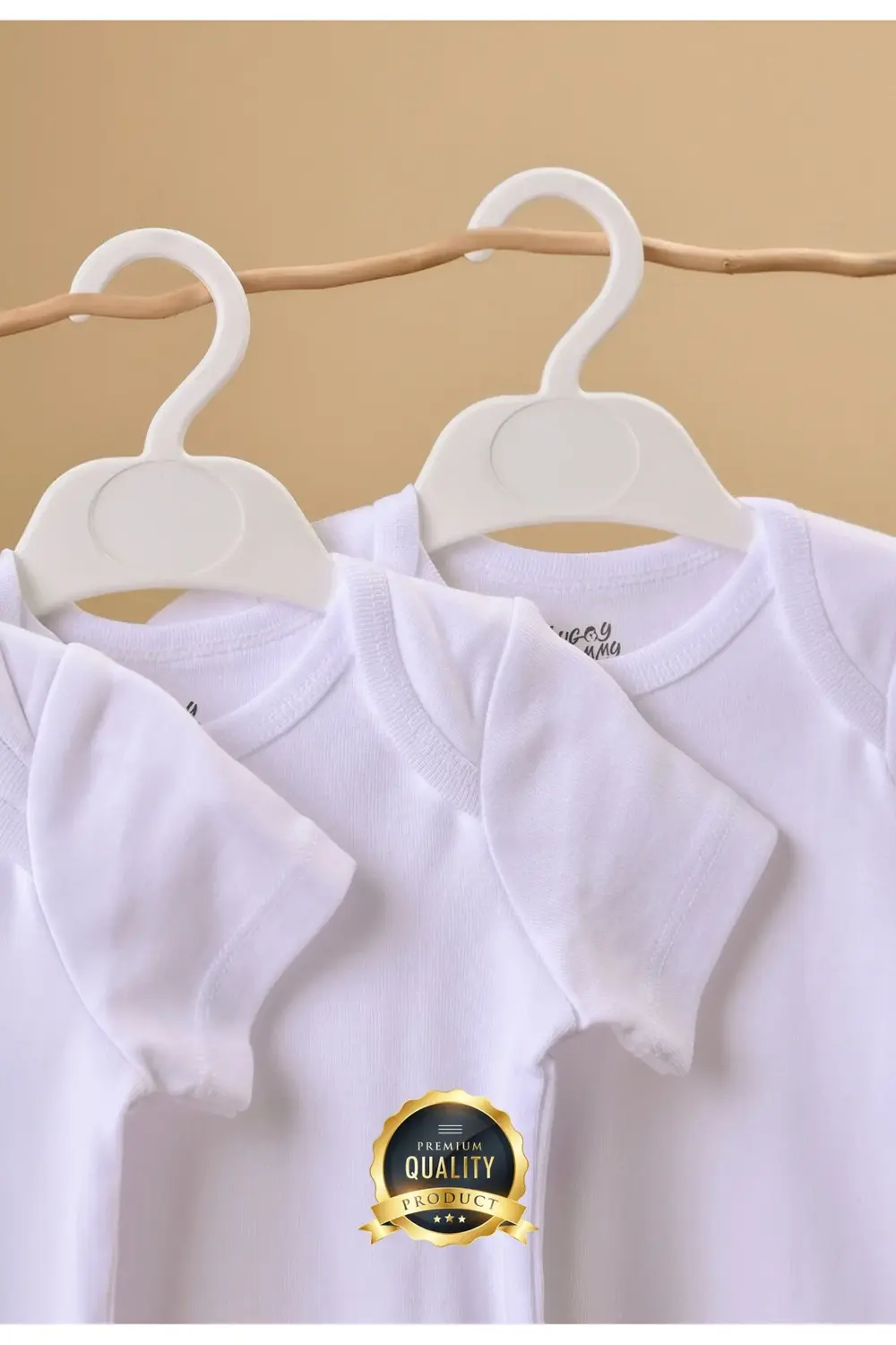 Premium %100 Organik Pamuk Ribana 3'lü Beyaz Kısa Kol Bebek Body