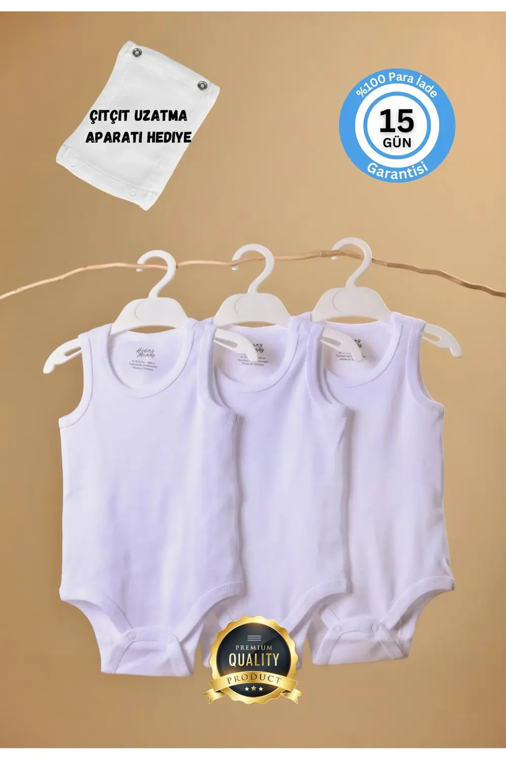 Premium %100 Organik Pamuk Ribana 3'lü Beyaz Kolsuz Atlet Bebek B