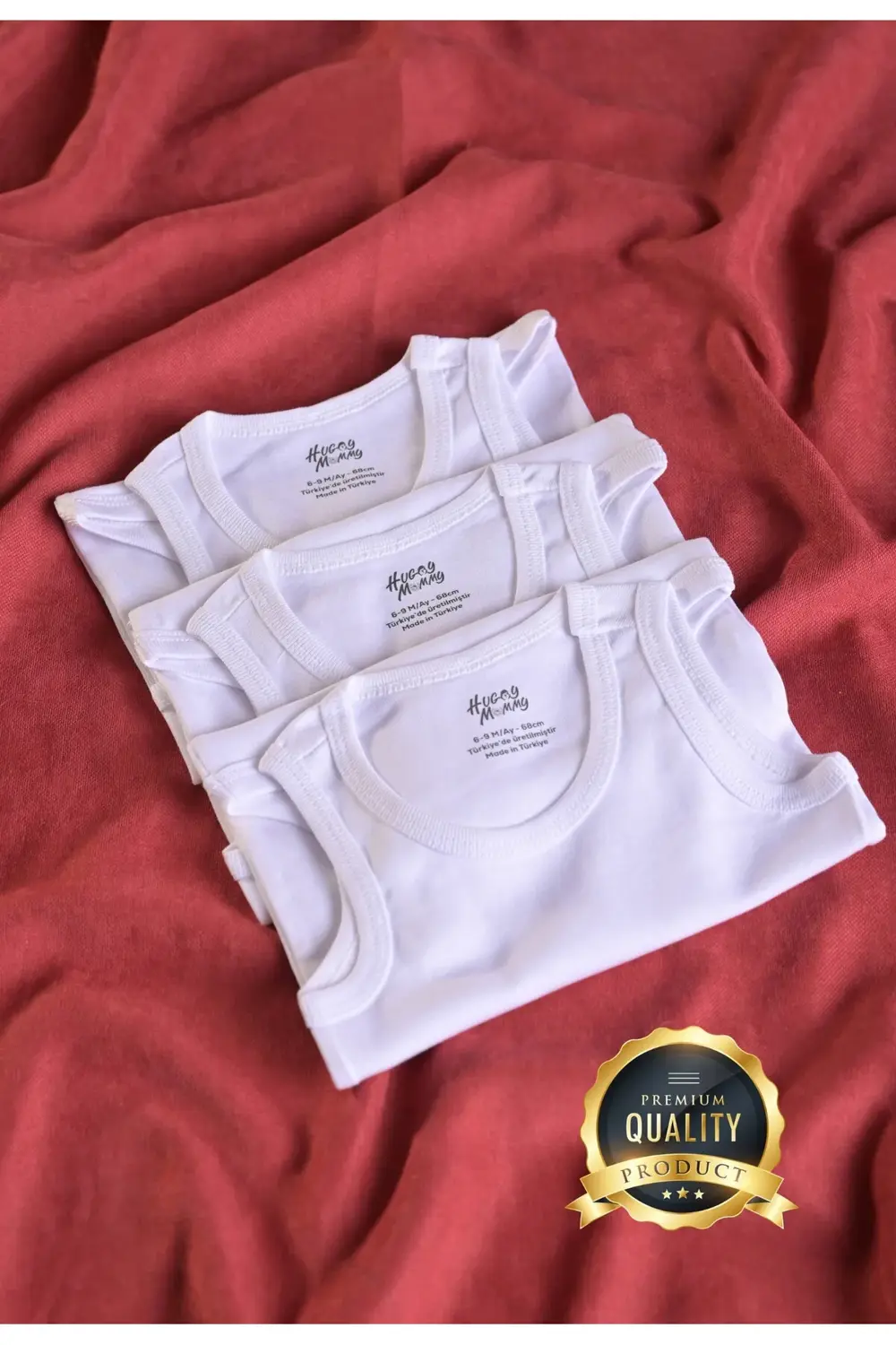 Premium %100 Organik Pamuk Ribana 3'lü Beyaz Kolsuz Atlet Bebek B