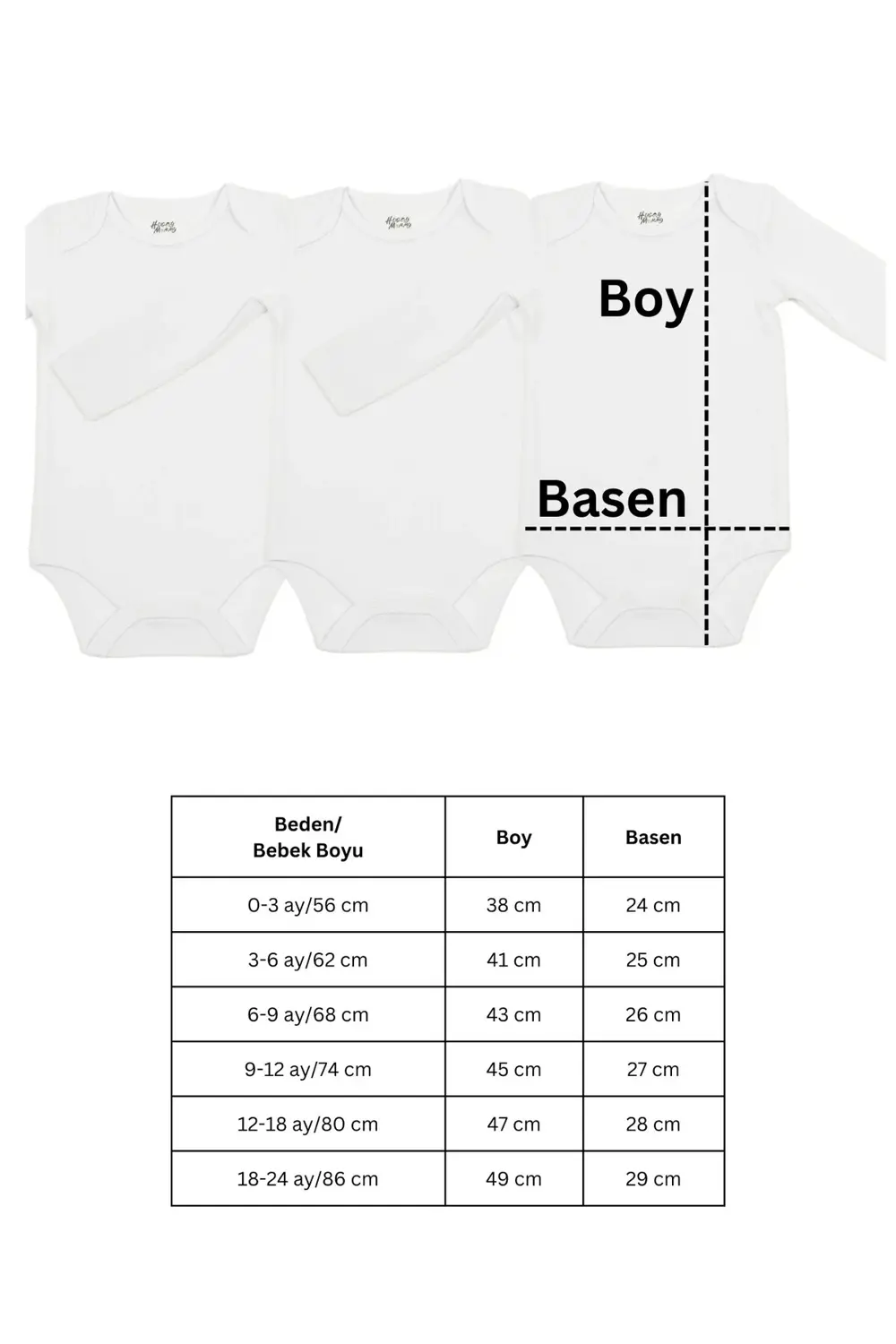 Premium %100 Organik Pamuk Ribana 3'lü Beyaz Uzun Kol Bebek Body