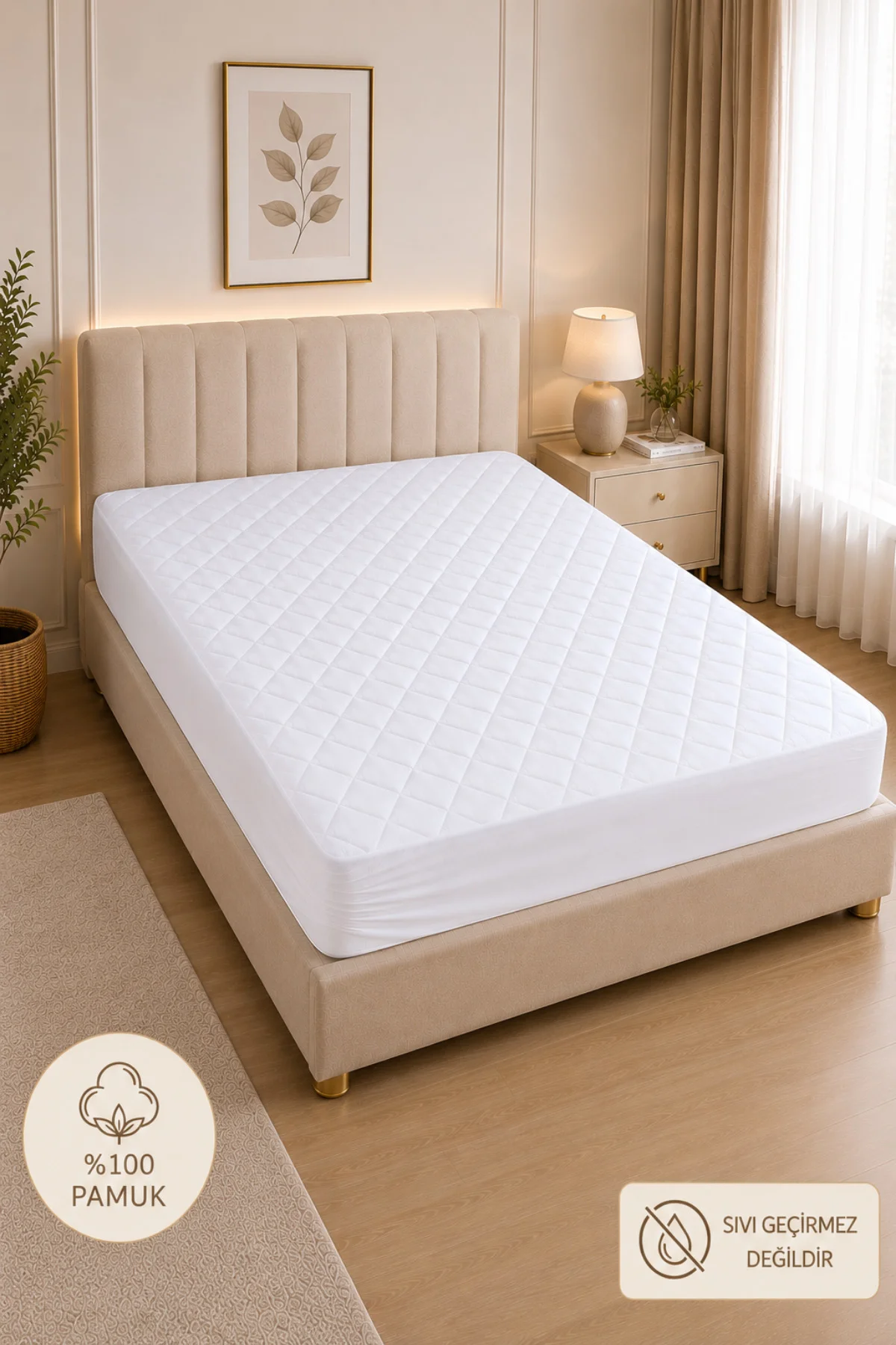 Premium %100 Pamuk Kapitone Fitted Yatak Koruyucu Alez Çarşaf Tek Çift Battal