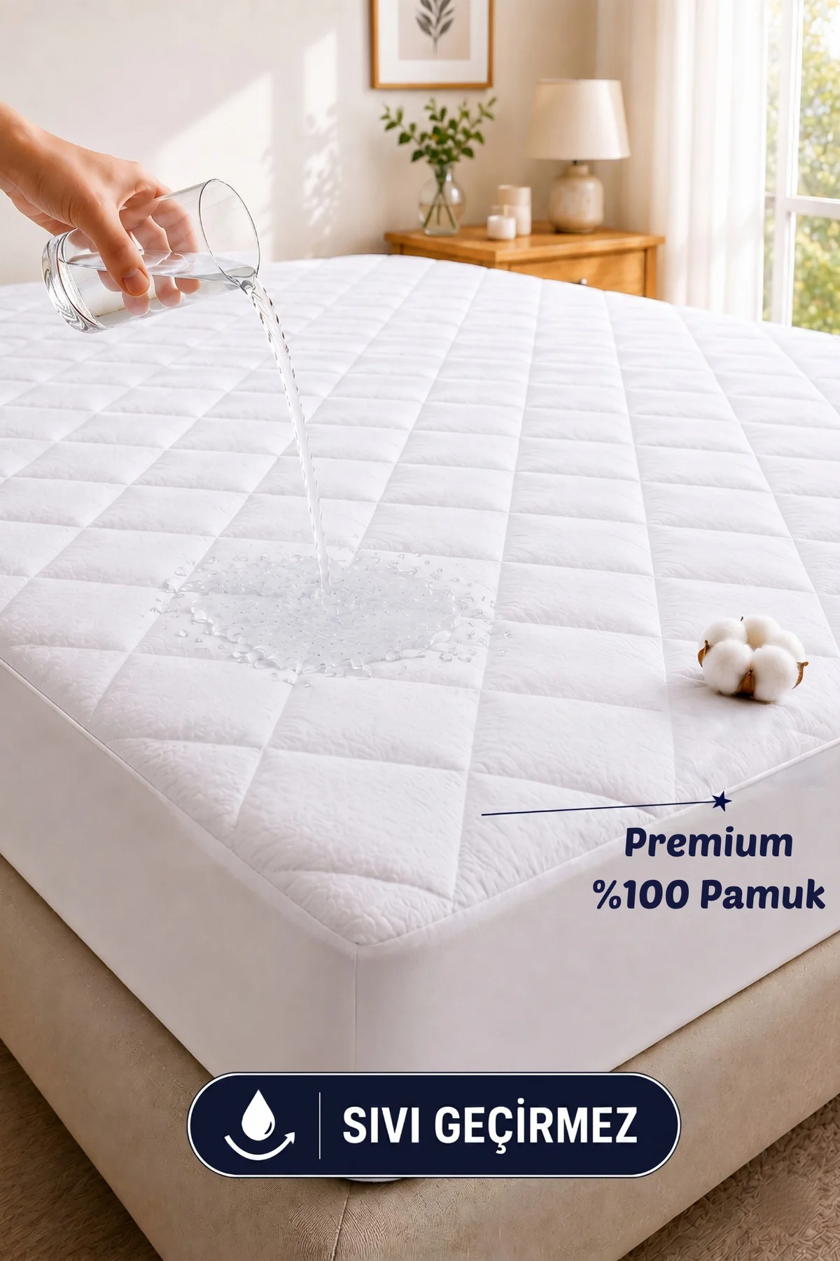 Premium %100 Pamuk Kapitone Fitted Full Kenar Su Sıvı Geçirmez Yatak Koruyucu Alez Tek Çift Battal