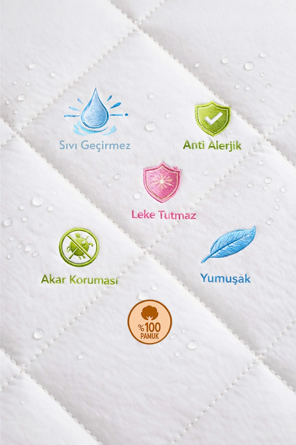Premium %100 Pamuk Kapitone Fitted Full Kenar Su Sıvı Geçirmez Yatak Koruyucu Alez Tek Çift Battal