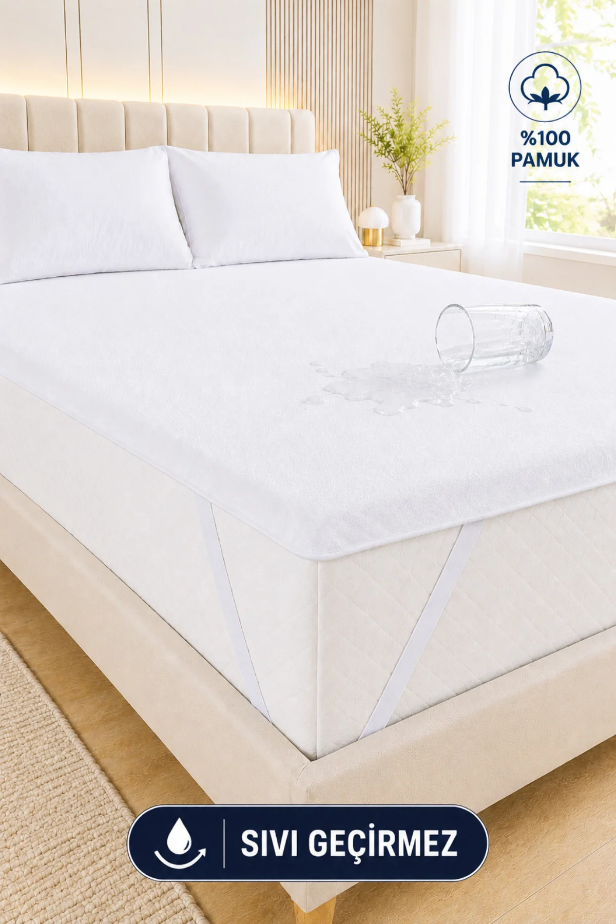 Premium %100 Pamuk Su Sıvı Geçirmez Köşe Lastikli Alez Tek Çift Kişilik Bebek Park Yatak Alezi