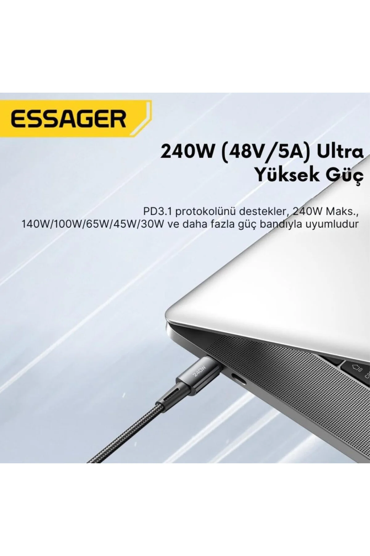 Premıum 2Mt PD3.1 240W Type-C to Type-C Şarj Kablosu E-Marker Çip