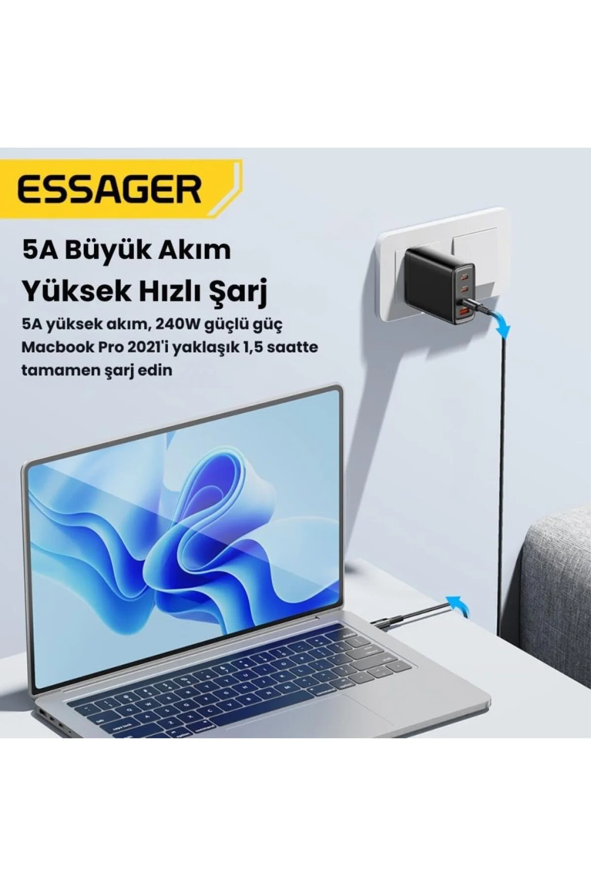 Premıum 2Mt PD3.1 240W Type-C to Type-C Şarj Kablosu E-Marker Çip