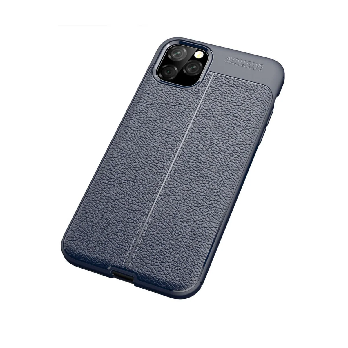 Premium Auto Focus Kılıf – iPhone 11 Pro Max (Lacivert) – TPU Deri Dokulu
