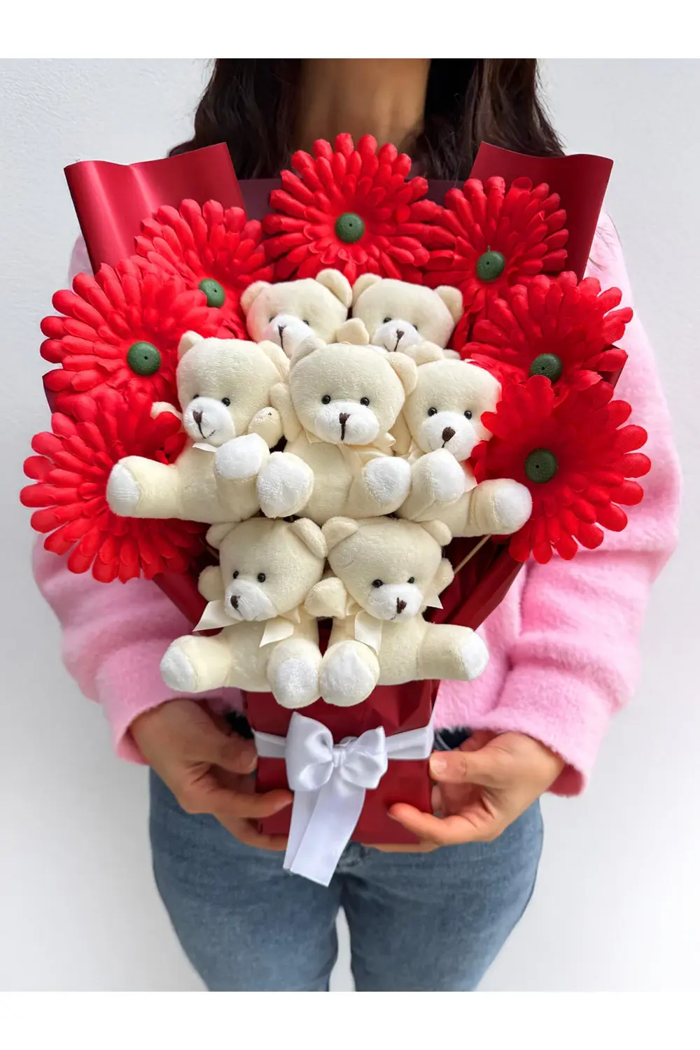 Premium Ayıcık Buketi Lüx Ayıcıklar ve Çiçekler Kadina Hediye Sev