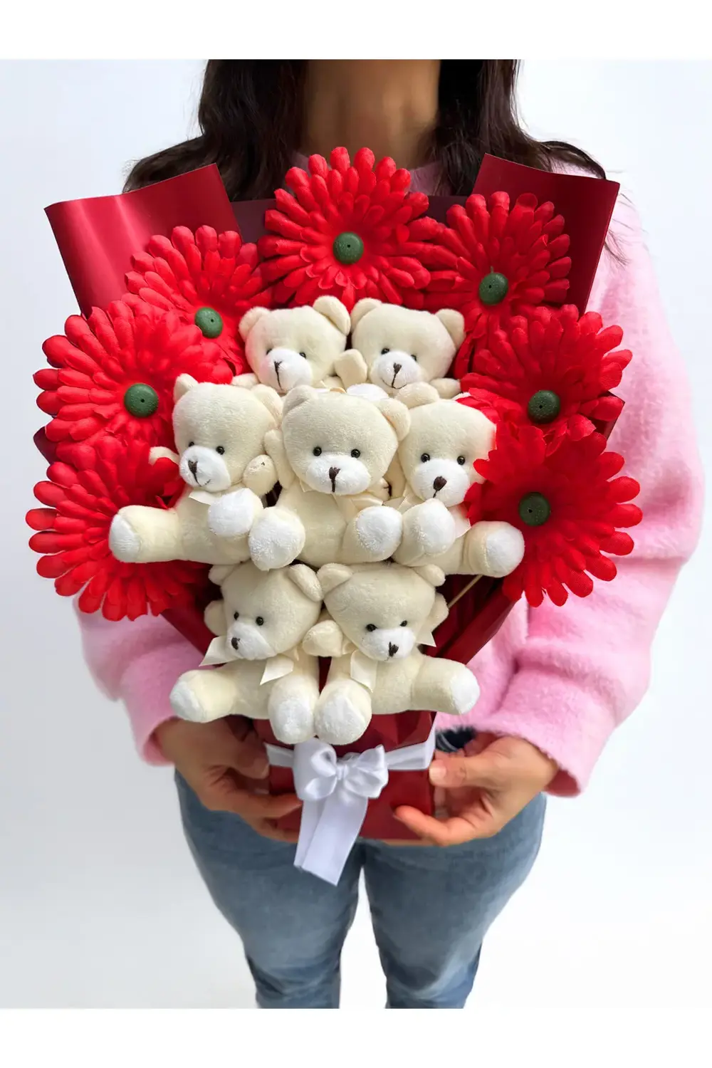 Premium Ayıcık Buketi Lüx Ayıcıklar ve Çiçekler Kadina Hediye Sev